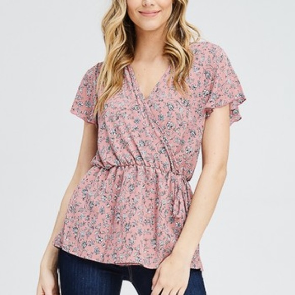 Floral Peplum Blouse Design Top Mauve MSRP- $88 - Picture 4 of 8